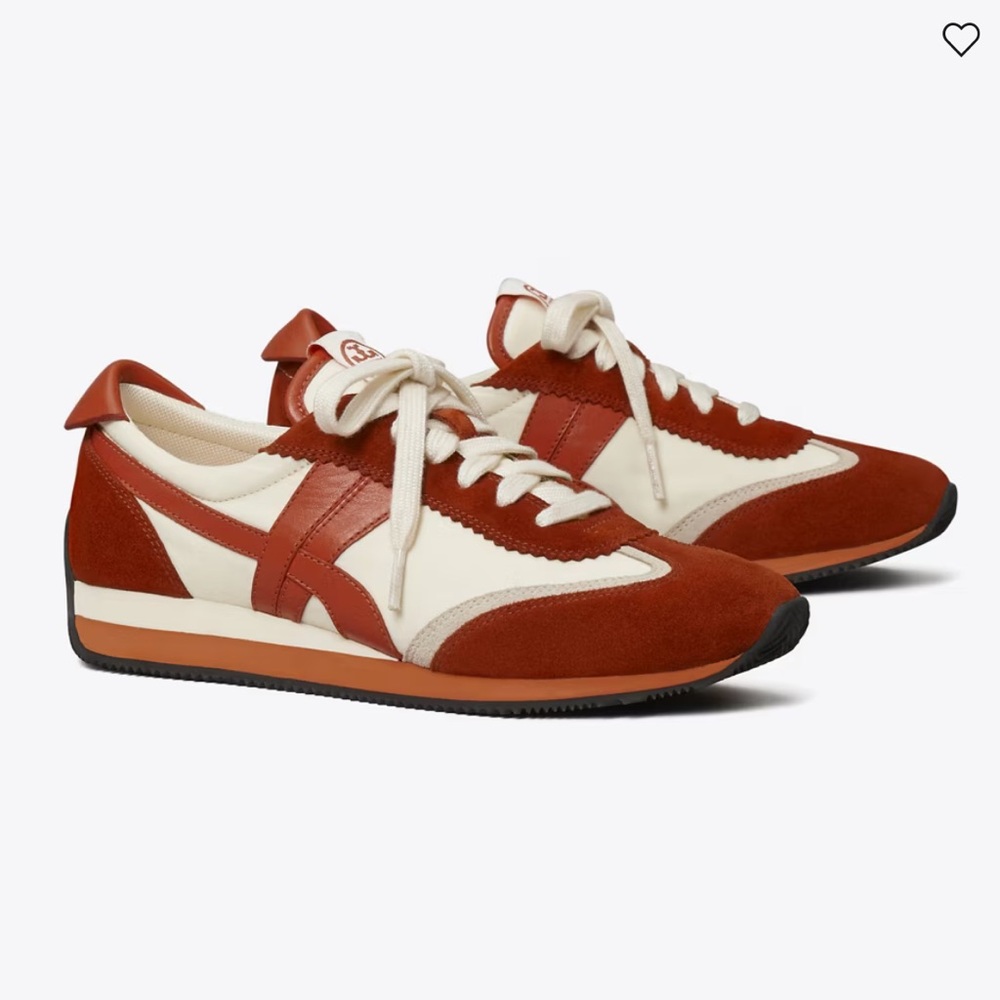 Tory Burch Rust Red and Cream Leather & Suede Sneakers